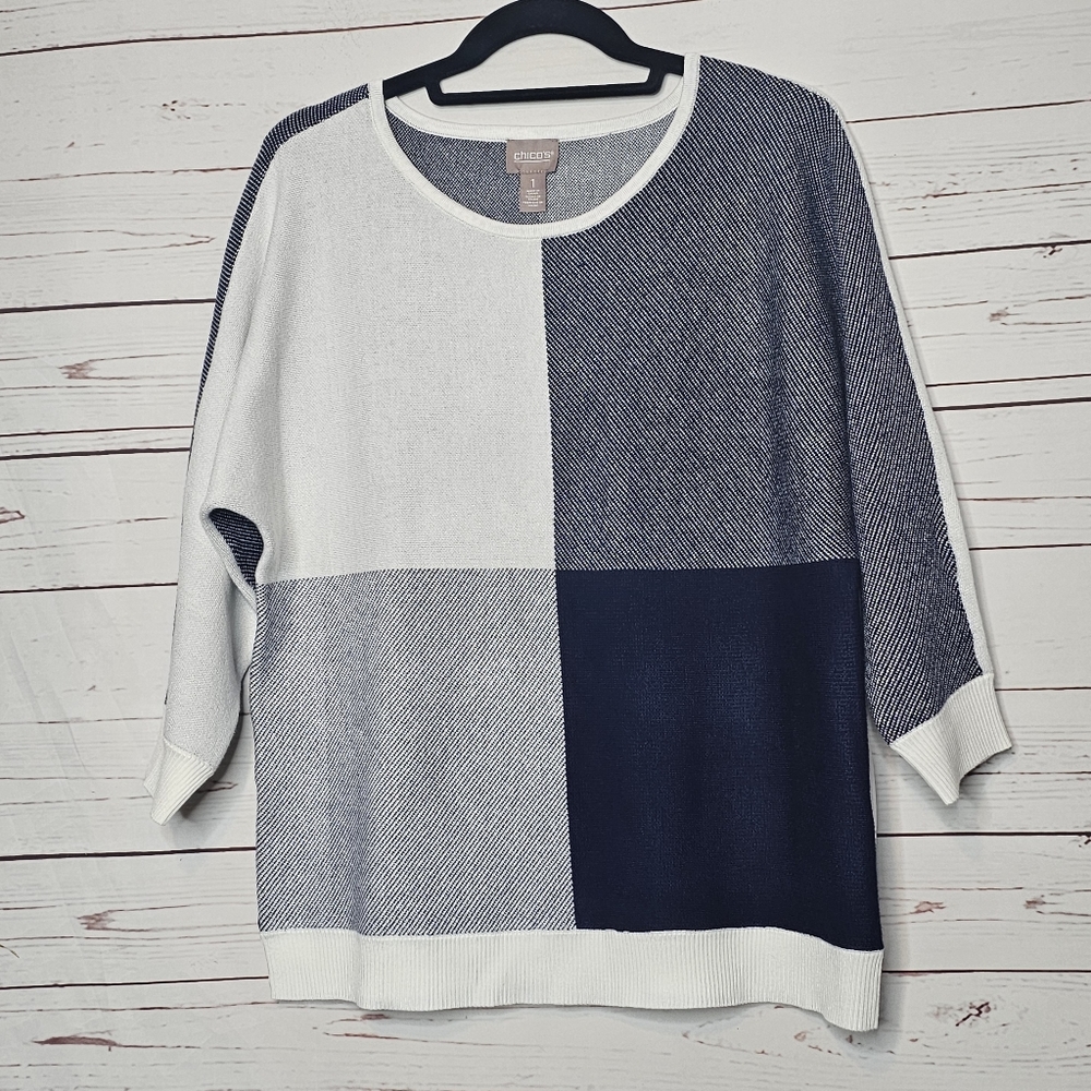 Chico's Boat Neck Colorblock Dolman Sweater